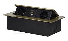 Блок розеточный встраиваемый 2хUSB 5V 2,1A + 2x2P+E со шторками, без кабеля, 3600вт, латунь | код OR-AE-13109-BR | ORNO