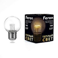 Лампа светодиодная LED 1вт Е27 прозрачный 2700К шар | код 41918 | Feron