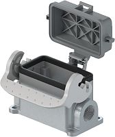 Закрытое основание разъема REVOS, Size 6, с уплотнителем, с одной защелкой, с защитной крышкой, 2 отверстия с резьбой для кабельных вводов M20x1,5, материал корпуса: алюминиевый сплав | код 70.340.0635.1 | Wieland