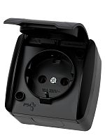Розетка 2П+З открытой установки IP54 16А с крышкой графит Селигер TDM | код SQ1818-0313 | TDM