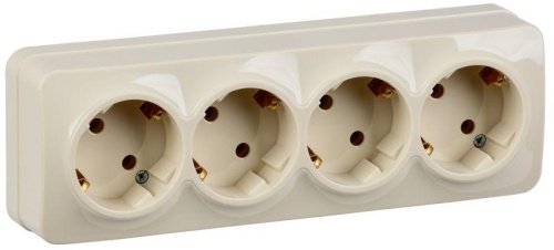 Розетка четырехместная для открытой установки РС24-3-ХК с заземлением 16А GLORY кремовый | код ERH41-K33-16 | IEK