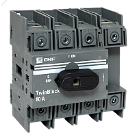 Рубильник 80A 4P c рукояткой управления для прямой установки TwinBlock EKF | код tb-80-4p-f | EKF