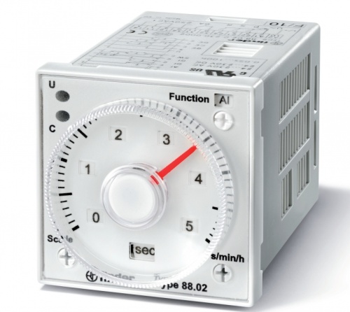 Таймер мультифункциональный (AI, DI, GI, SW, BE, CE, DE), функции SET, RESET, монтаж на панель или в розетку, 11-штырьковый разъем, питание 24…230В АС/DC, 2CO 8A, регулировка времени 0.05с…100ч, степень защиты IP40 | код 880202300002 | FIND