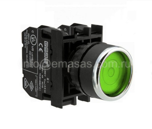 Кнопка с фиксацией подсветкой-светодиод зеленая B190FY (1НО) | код B190FY | EMAS