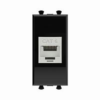 Компьютерная розетка RJ-45 без шторки модульная, кат.6 экранированная, Avanti, Черный квадрат, 1 модуль | код 4402791 | DKC