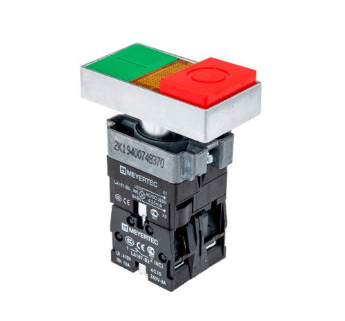 Кнопка двойная с LED подсветкой, 24V AC/DC, красный/зеленый,1NO+1NC, выступающий толкатель, мет. MTB2-BW8461 | код 58229 | MEYERTEC Кнопка двойная с LED подсветкой, 24V AC/DC, красный/зеленый,1NO+1NC, выступающий толкатель, мет. MTB2-BW8461 | код 58229 | MEYERTEC