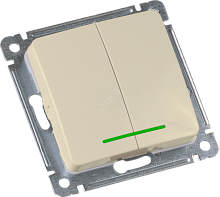 MASTER Выключатель двухклавишный с индикацией, скрытой установки, в рамку, слоновая кость | код ВС10-452-01 | HEGEL