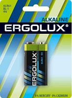 Элемент питания алкалиновый "крона" 6LR61 BL-1 6LR61 BL-1 9В Alkaline (блист.1шт) Ergolux 11753