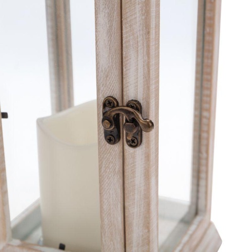 Фонарь декоративный 15х15х38см тепл. бел. со свечкой корпус из дерева беж. Neon-Night 513-073 фото 3