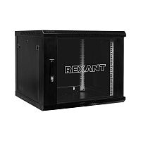 Шкаф настенный 12U 600х600х635мм стеклянная дверь RAL 9005 черный | код 04-1266-112 | REXANT