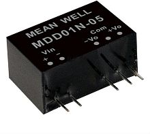 Источник питания DC-DC, 1 Вт, вход 4.5…5.5В, выход ±15В/±34мА, изоляция 6000В DC, SIP7 19.5х9.8х12.5мм, -40...+85С | код MDD01L-15 | MeanWell