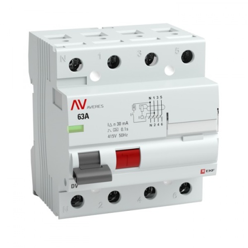 Выключатель дифференциальный (УЗО) DV 4п 40А 100мА тип A AVERES | код. rccb-4-40-100-a-av | EKF