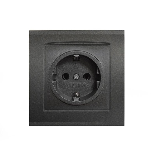 Розетка одноместная серия Бриллиант с заземлением, скрытой установки, 16А, 220В, механизм, графит | код 7947625-Gr | Universal