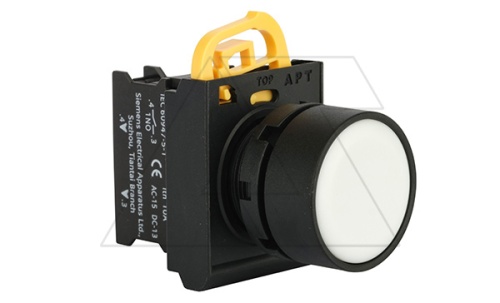 Кнопка плоская PB3E, белая, с фиксацией, без подсветки, 1NO, 6A 230VAC/24VDC, 22mm, IP65 | код PB3E-FT0S10S00/W00 | АРТ Кнопка плоская PB3E, белая, с фиксацией, без подсветки, 1NO, 6A 230VAC/24VDC, 22mm, IP65 | код PB3E-FT0S10S00/W00 | АРТ