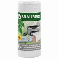 Чистящие салфетки BRAUBERG Power Clean, в тубе, 100 шт., влажные, для пластика, 510123 | код 510123 | BRAUBERG