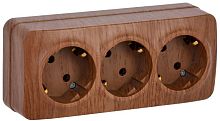 Розетка трехместная для открытой установки РС23-3-ХД с заземлением 16А GLORY дуб | код ERH31-K24-16 | IEK