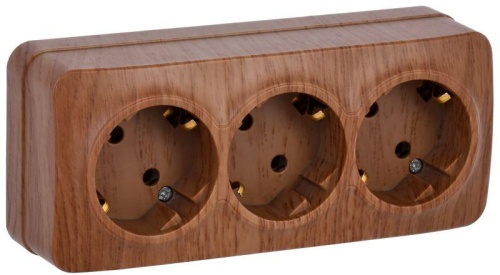 Розетка трехместная для открытой установки РС23-3-ХД с заземлением 16А GLORY дуб | код ERH31-K24-16 | IEK