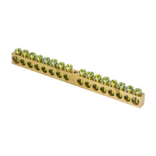 Шина PEN "ноль-земля" (8х12мм) 16 отверстий латунь крепеж по центру PROxima | код sn0-125-16-c | EKF