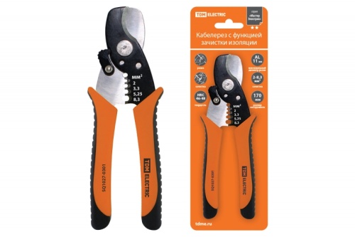 Кабелерез (Al до ?11 мм) с функц. зачистки изол., CR-V сталь, 170 мм, серия МастерЭлектрик TDM | код SQ1027-0301 | TDM
