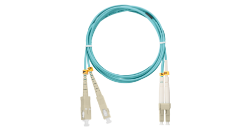 Шнур NIKOMAX волоконно-оптический, переходной, многомодовый 50/125мкм, стандарта ОМ3, SC/UPC-LC/UPC, двойной, LSZH нг(A)-HFLTx, 2мм, аква, 2м | код NMF-PC2M3C2-SCU-LCU-002 | NIKOMAX