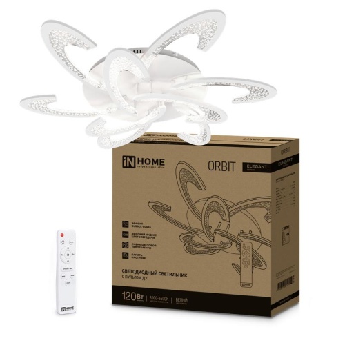 Светильник светодиодный ELEGANT ORBIT 120Вт 3000-6500К 8400лм 230В 925х810х120мм с пультом ДУ бел. | код 4690612051574 | IN HOME Светильник светодиодный ELEGANT ORBIT 120Вт 3000-6500К 8400лм 230В 925х810х120мм с пультом ДУ бел. | код 4690612051574 | IN HOME