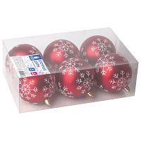 Шары елочные ЗОЛОТАЯ СКАЗКА, НАБОР 6 шт., пластик, 8 см, с белым рисунком, цвет красный | код 590891 | ЗОЛОТАЯ СКАЗКА