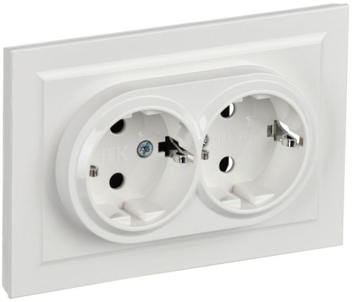BRITE Розетка 2-местная с заземлением с защитными шторками 16А в сборе РСш12-3-БрБ белый | код BR-R24-16-K01-F | IEK