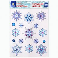 Украшение для окон и стекла ЗОЛОТАЯ СКАЗКА Синие снежинки 2 , 30х38 см, ПВХ | код 591204 | ЗОЛОТАЯ СКАЗКА