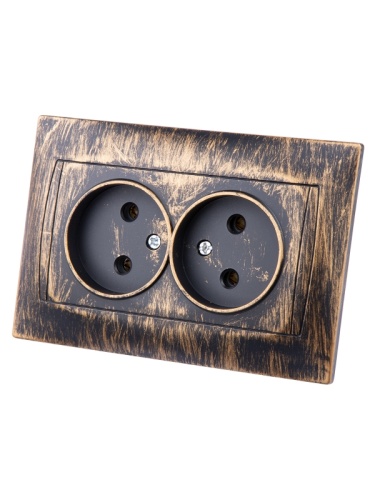 Розетка двойная 2П 10А 250В старинная бронза Лама TDM | код SQ1815-0765 | TDM