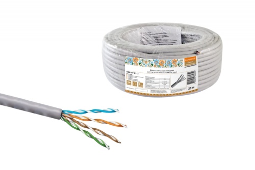 Кабель витая пара народный U/UTP Cat 5e 4х2х24AWG CCA (25м) PVC. серый ТРТС | код SQ0107-0113 | РЭМЗ ТМ