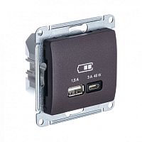 GLOSSA USB РОЗЕТКА А + тип-С 45Вт высокоскор.заряд. QC, PD, механизм, ШОКОЛАД | код GSL000829 | Systeme Electric