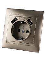 Розетка 2П+З 16А 250В + 2 USB порта 2,1А 5В бронза Лама TDM | код SQ1815-0742 | TDM