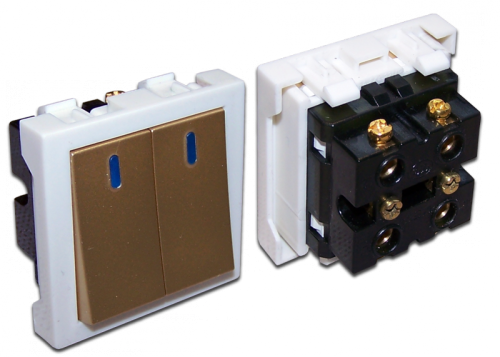 Выключатель 3-контактный, двухклавишный 45х45, бронза | код LAN-EC45x45-S22-BRZ | LANMASTER