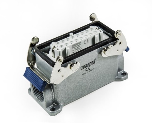 Розетка, 4 металлических фиксатора, 2 боковых ввода, 16 полюсов, 16А | код EBM16PD27 | EMAS Розетка, 4 металлических фиксатора, 2 боковых ввода, 16 полюсов, 16А | код EBM16PD27 | EMAS