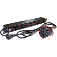 Блок розеток 19, 1-фазный без выключателя,16A / 250V, 8xC19 с фиксатором вилки, шнур 3.0 м, вилка Schuko | код TWT-PDU-16A8C9L-3.0 | TWT