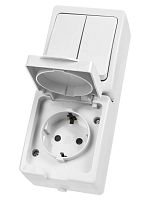 Блок (вертикальный) выключатель 2-кл. + розетка 2П+З с з/ш БКВР IP54 белый Вуокса TDM | код SQ1803-1013 | TDM