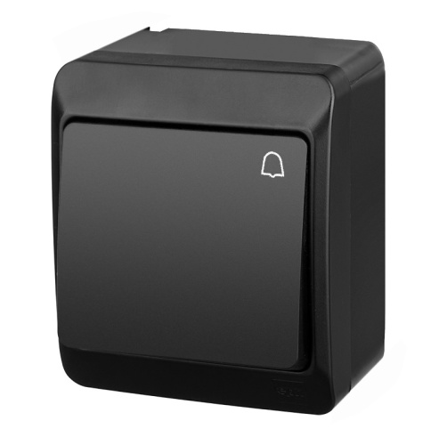 HERMES - Выключатель кнопочный с пиктограммой звонок, 10A/250V, IP44, черный | код 0337-09 | Elektro-plast Nasielsk