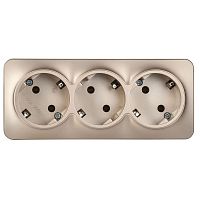 GLORY Розетка 3-местная для открытой установки с заземлением без защитных шторок 16А РС23-3-ХШм шампань матовый IEK | код ERH31-K37M-16 | IEK