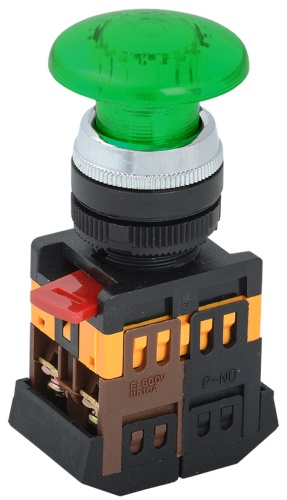 Кнопка управления AELA-22 "Грибок" d=22мм 1з+1р неон/240В зеленая | код BBG20-AELA-K06 | IEK