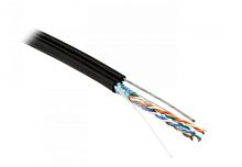 Кабель витая пара F/UTP кат.5e 4 пары(24AWG) одножил.(solid) экран-фольга с усил.металл.тросом внешний PE черный, Hyperline FUTP4-C5E-S24-2SW-OUT-PE-BK-500 (500 м) | код 236289 | Hyperline