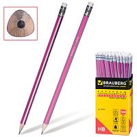 Карандаш чернографитный BRAUBERG, 1 шт., Alderida, НВ, трехгранный, с резинкой, корпус розовый, заточенный, 180611 | код 180611 | BRAUBERG