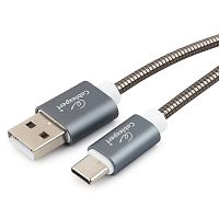 Кабель USB 2.0 Cablexpert CC-G-USBC02Gy-1.8M, AM/Type-C, серия Gold, длина 1.8м, титан, блистер | код CC-G-USBC02Gy-1.8M | Cablexpert