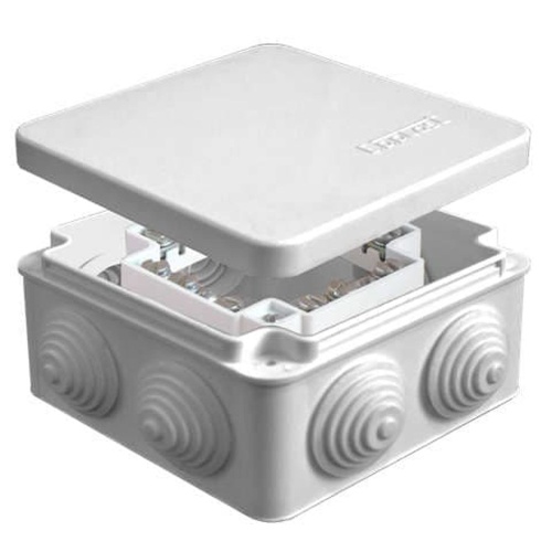 Коробка распределительная ОП 105х105х56мм IP54 с клемм. 7 выходов 4 гермоввода 16А 24 контакта крышка защелкивающаяся сер. Epplast 100028 Коробка распределительная ОП 105х105х56мм IP54 с клемм. 7 выходов 4 гермоввода 16А 24 контакта крышка защелкивающаяся сер. Epplast 100028