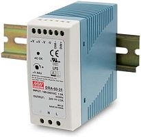 Источник питания AC-DC, 60Вт, на DIN рейку, вход 90...264В AC, 47...63Гц, 127...370В DC, выход 12В/5А, регулировка 12...15В, димминг 3 в 1, изоляция 3000В AC, в кожухе 40х90х100 мм, -30...+70С | код DRA-60-12 | MeanWell