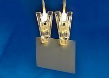 Гирлянда светодиодная ULD-S0200-010/STB/2AA WARM WHITE IP20 CLIPS на батарейках 2AA (не в компл.) «Прищепки» 2м тепл. бел. свет провод прозр. Uniel UL-00005484