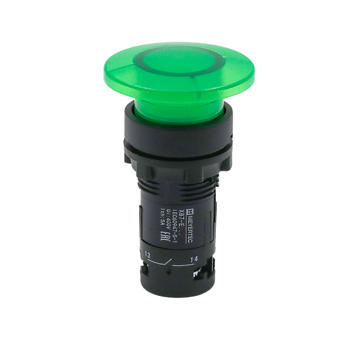 Кнопка грибовидная зеленая с подсветкой, O40 мм, 1NO, 24V AC/DC, IP54, пластик MTB7-EW43611 | код 132703 | MEYERTEC Кнопка грибовидная зеленая с подсветкой, O40 мм, 1NO, 24V AC/DC, IP54, пластик MTB7-EW43611 | код 132703 | MEYERTEC