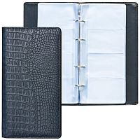 Визитница на кольцах BRAUBERG Cayman, на 240 визиток, под кожу крокодила, черная, 231763 | код 231763 | BRAUBERG