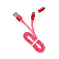 Кабель USB 2.0 Cablexpert CC-mAPUSB2pk1m, AM/microBM 5P - iPhone lightning, 1м, комбо кабель, алюминиевые разъемы, розовый, блистер | код CC-mAPUSB2pk1m | Cablexpert