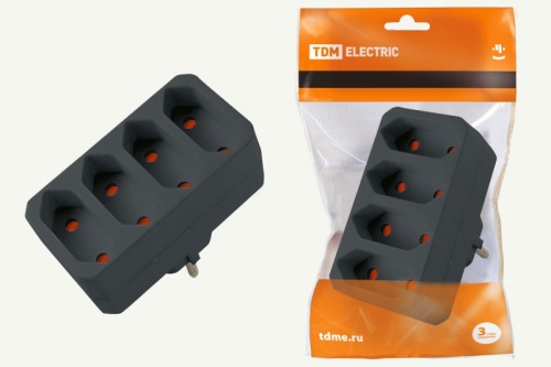 Блок на 4 гнезда 2П 2,5 А 250 B под плоскую вилку черный TDM | код SQ1806-0303 | TDM