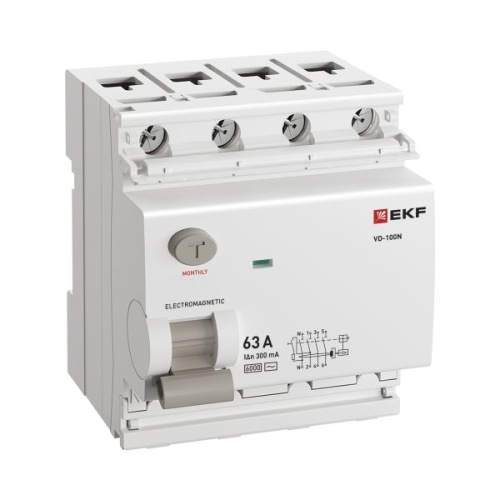 Выключатель дифференциального тока ВД-100N 4P 63А 300мА тип AC эл-мех 6кА PROXIMA EKF | код E1046M63300 | EKF фото 4